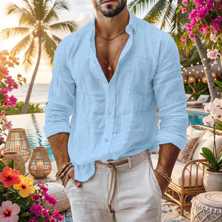 Mediterranean Linen Shirt: The Summer Essential for a Flawless Look.