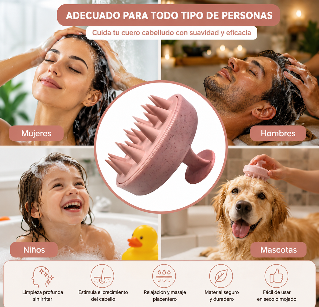 Sistema de Terapia Capilar Ergonómico: Cepillo Masajeador y Exfoliante de Alta Precisión