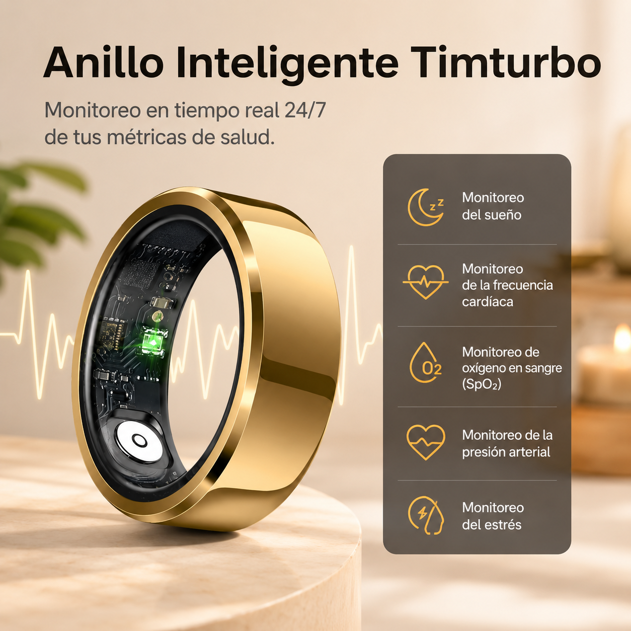 Anillo Inteligente de Salud: Monitoreo Clínico de Presión y Ritmo Cardíaco 24/7