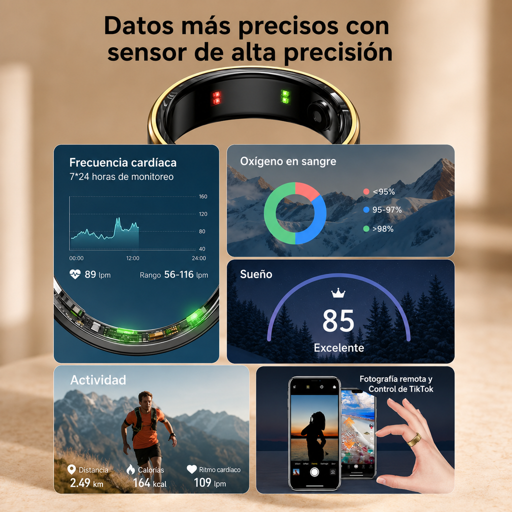 Anillo Inteligente de Salud: Monitoreo Clínico de Presión y Ritmo Cardíaco 24/7