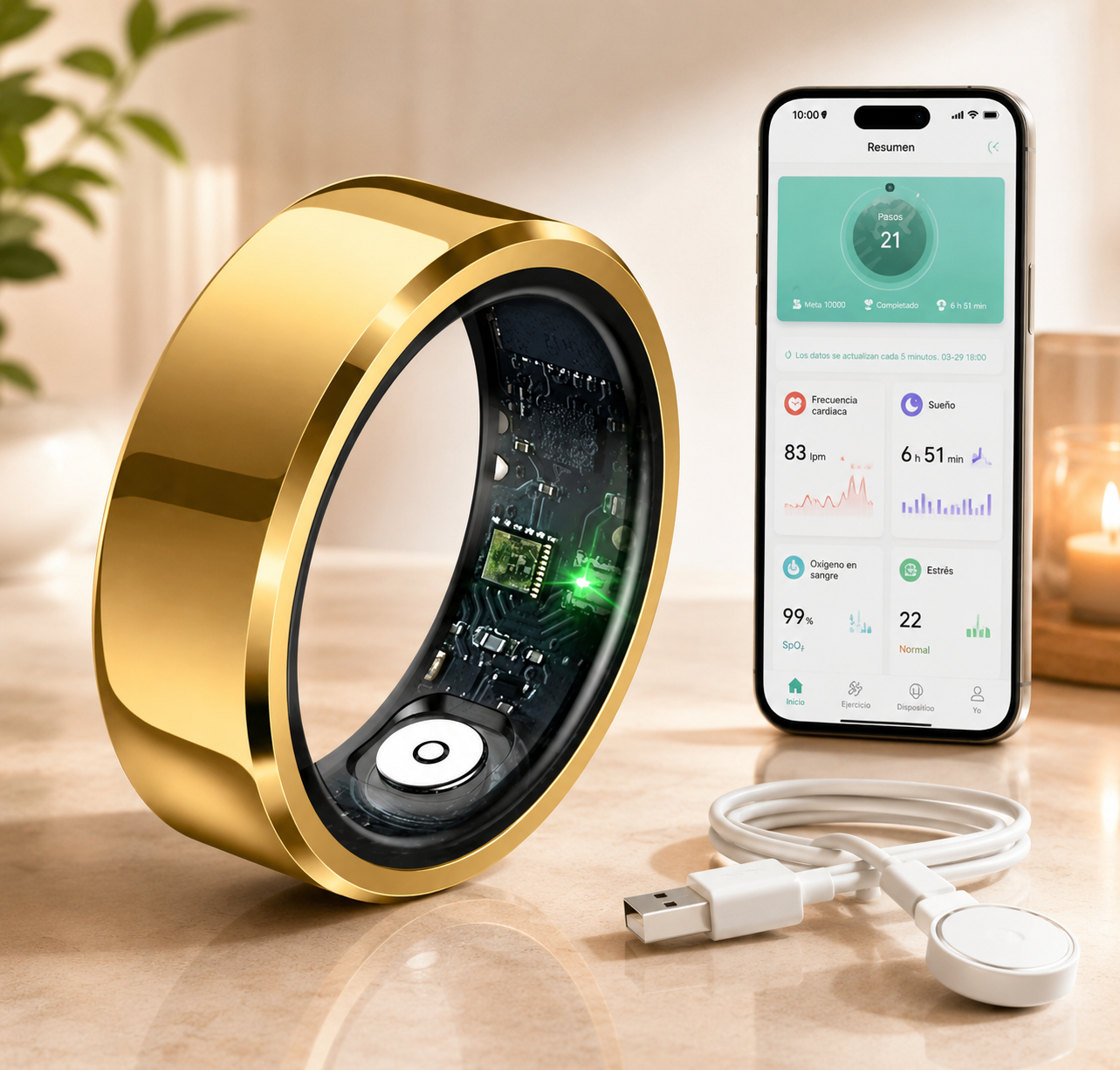 Anillo Inteligente de Salud: Monitoreo Clínico de Presión y Ritmo Cardíaco 24/7