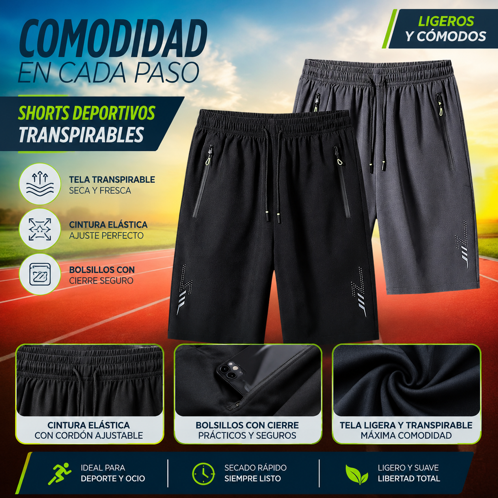 Pantalones Cortos de Deporte con Bolsillos de Cremallera – Máximo Rendimiento.