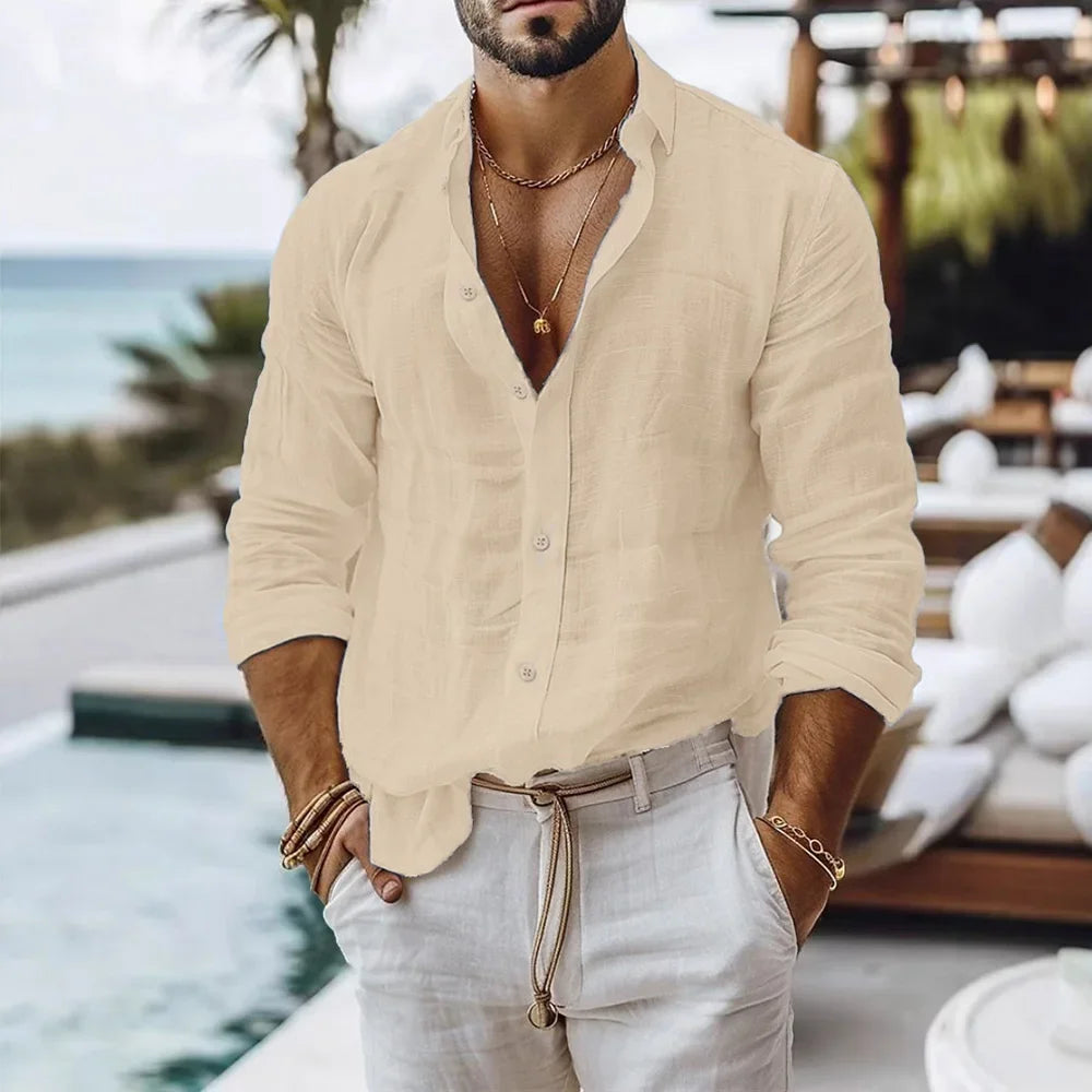 Mediterranean Linen Shirt: The Summer Essential for a Flawless Look.